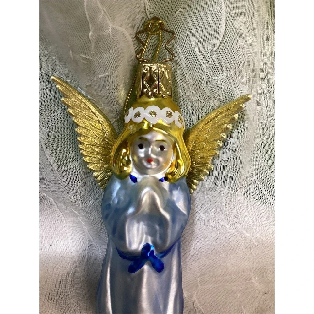 Glass Blue Angel Christmas Ornament Inge-glas German Old World Style Decoration